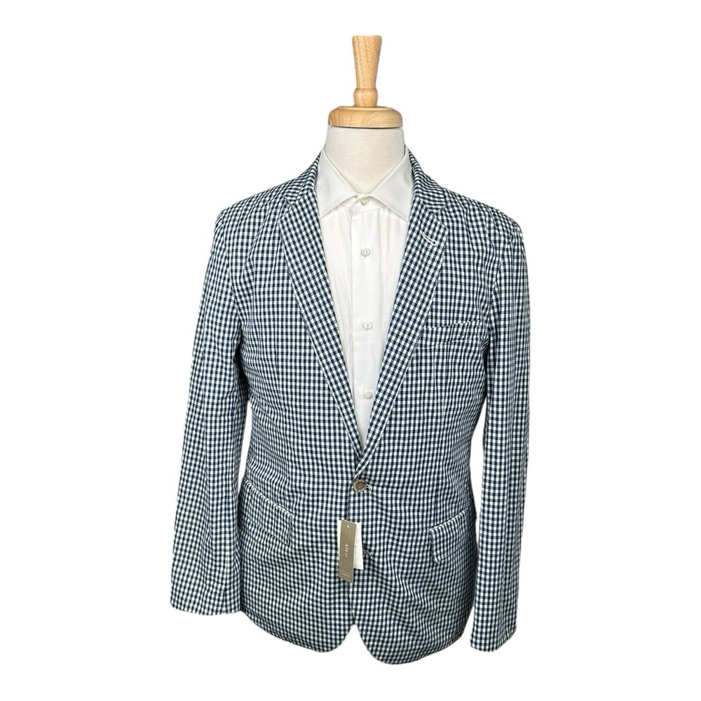 J.Crew Mens Blue White Gingham Check Cotton Blazer Jacket Size M 59918 NWT